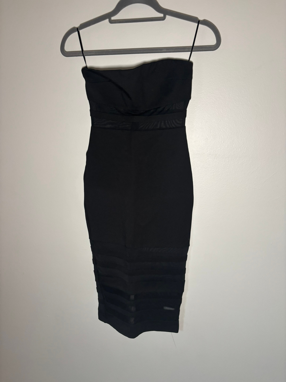 Fashion Nova Black Strapless Midi Dress Mesh Panel Size S